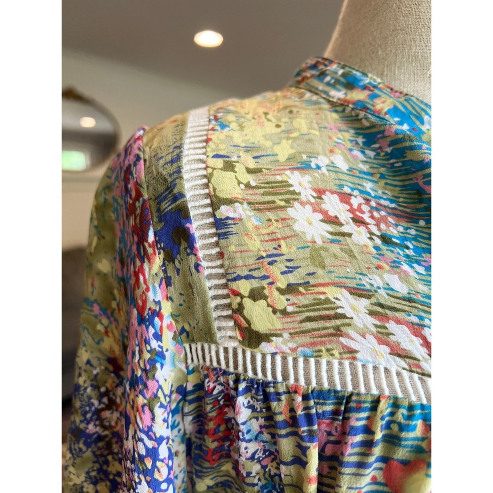 Anthropologie Dolan Floral Watercolor Blouse Medium Silk Blend‎ Boho 3/4 Sleeve - Picture 4 of 8